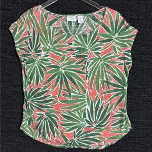 Sigrid Olsen Top Womens Size XL 100% Linen Green Tropical Coastal Lightweight